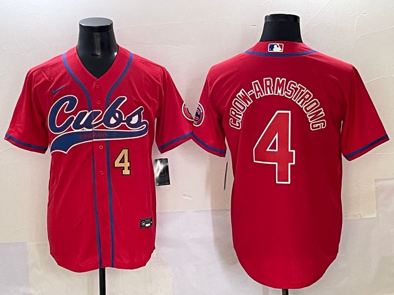 Men 2025 Chicago Cubs #4 Crow-Armstrong Red Joint Name Nike MLB Jersey style 6